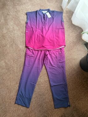 NEW FIGS Ombre Pink to Purple Two-Piece Set